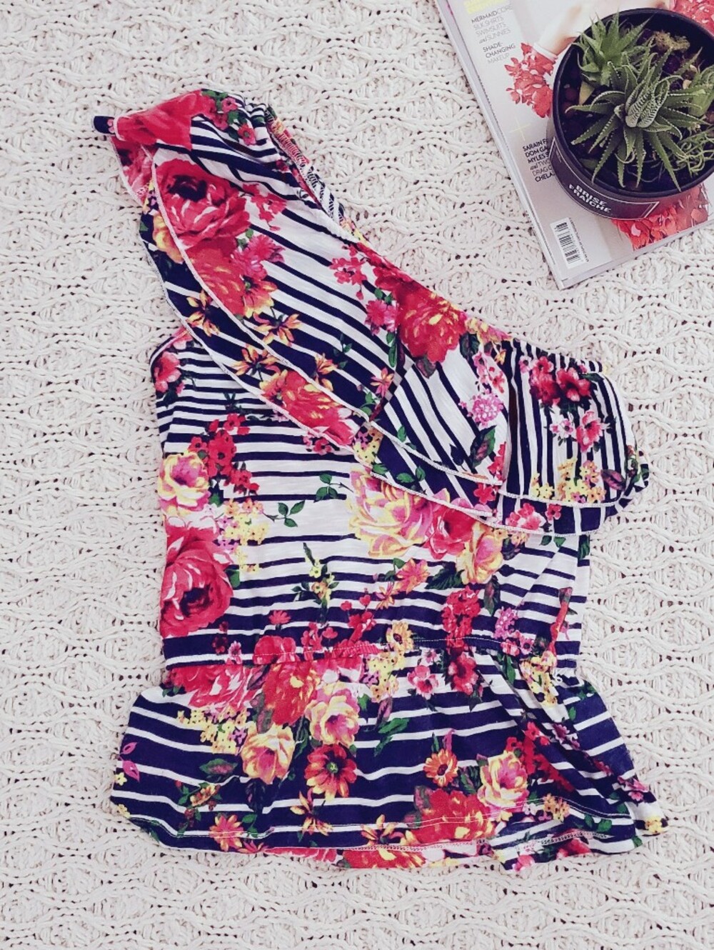 Vintage Almost Famous Off the Shoulder Peplum Resort Top